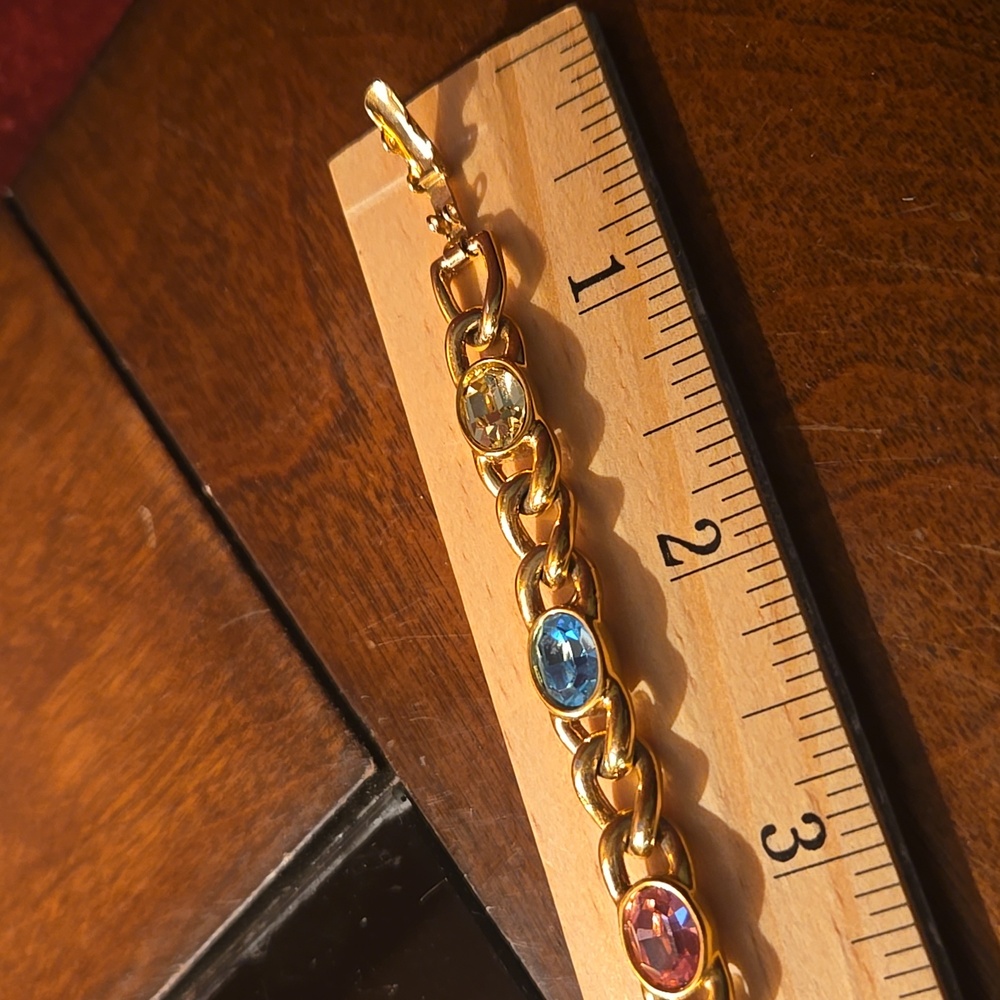 Vintage Swarovski Swan Logo Gold-tone Multi-color Crystal Chain Bracelet 7.25" - Picture 12 of 13